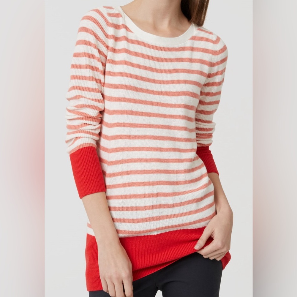Ann Taylor LOFT Stripe Banded Sweater | X-Large | Wildfire Red